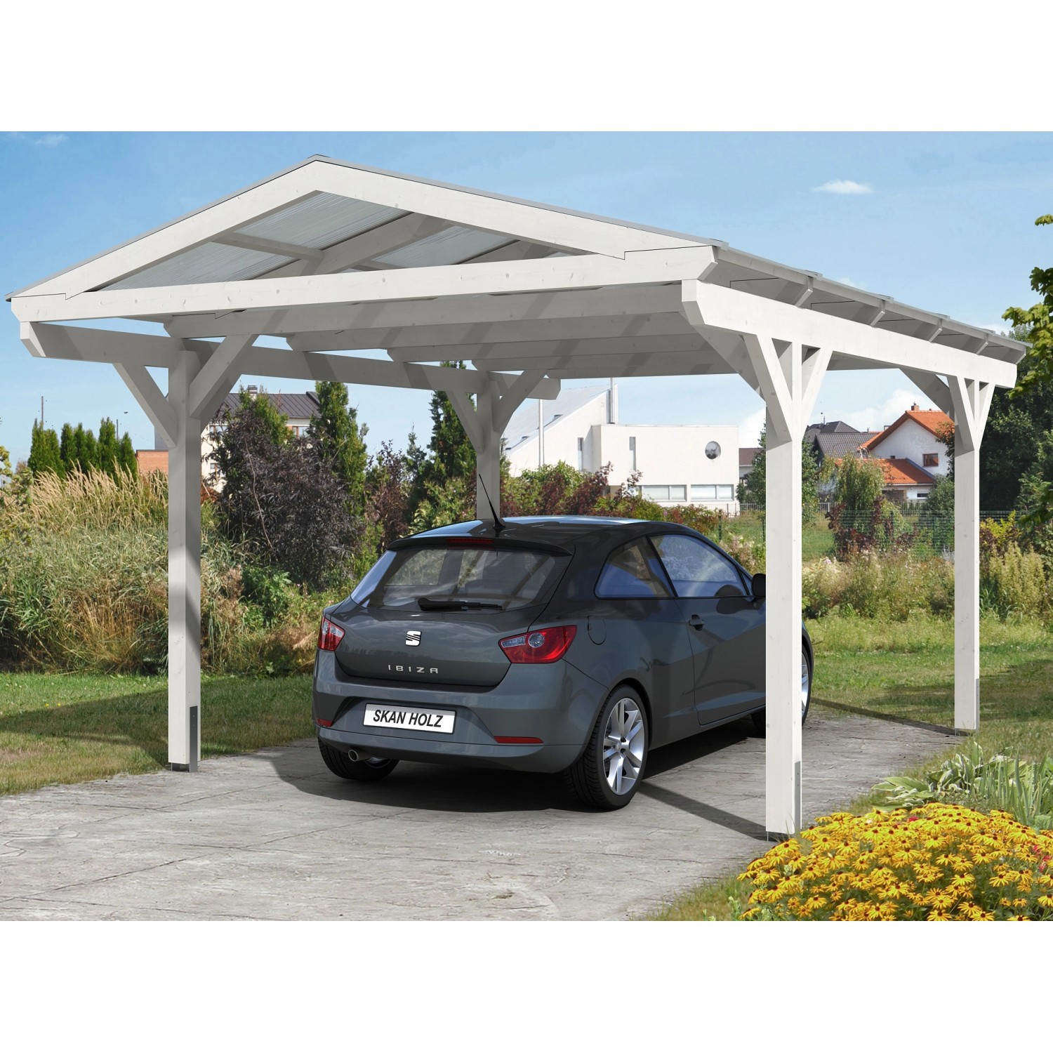 Skan Holz Carport Westerwald 362 cm x 541 cm gerade Kopfbänder Weiß Skan Holz Carport Westerwald 362 cm x 541 cm gerade Kopfbänder Weiß von Skan Holz