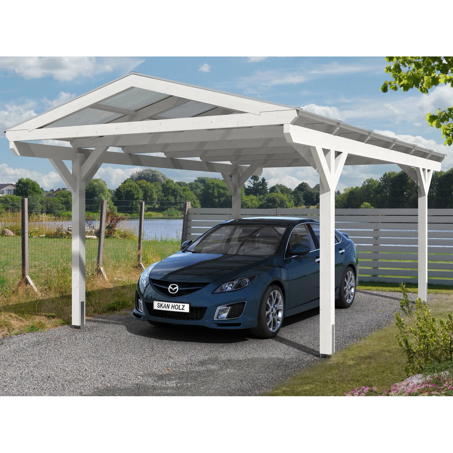 Skan Holz Carport Westerwald 362 cm x 648 cm gerade Kopfbänder Weiß Skan Holz Carport Westerwald 362 cm x 648 cm gerade Kopfbänder Weiß von Skan Holz