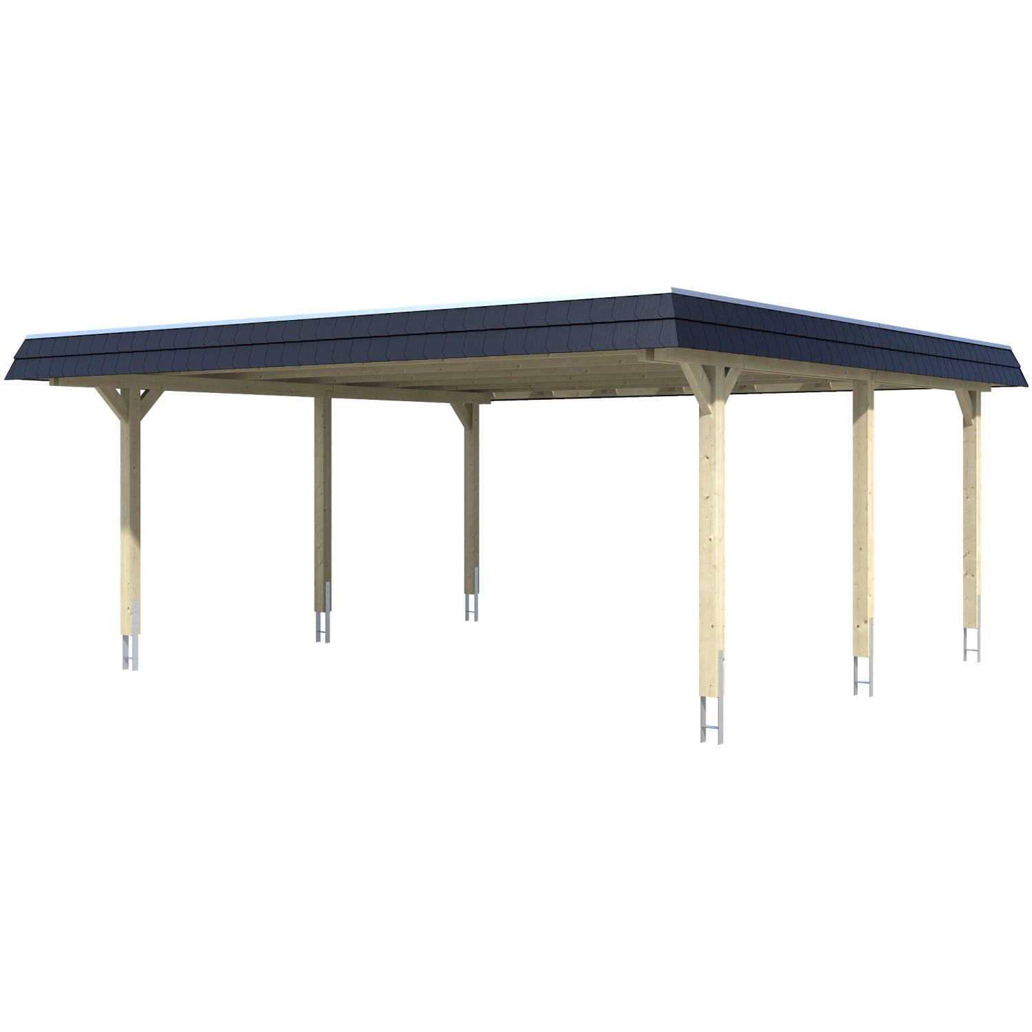 Skan Holz Doppelcarport Wendland Eiche hell 630 x 637cm EPDM-Dach Blende Schwarz von Skan Holz