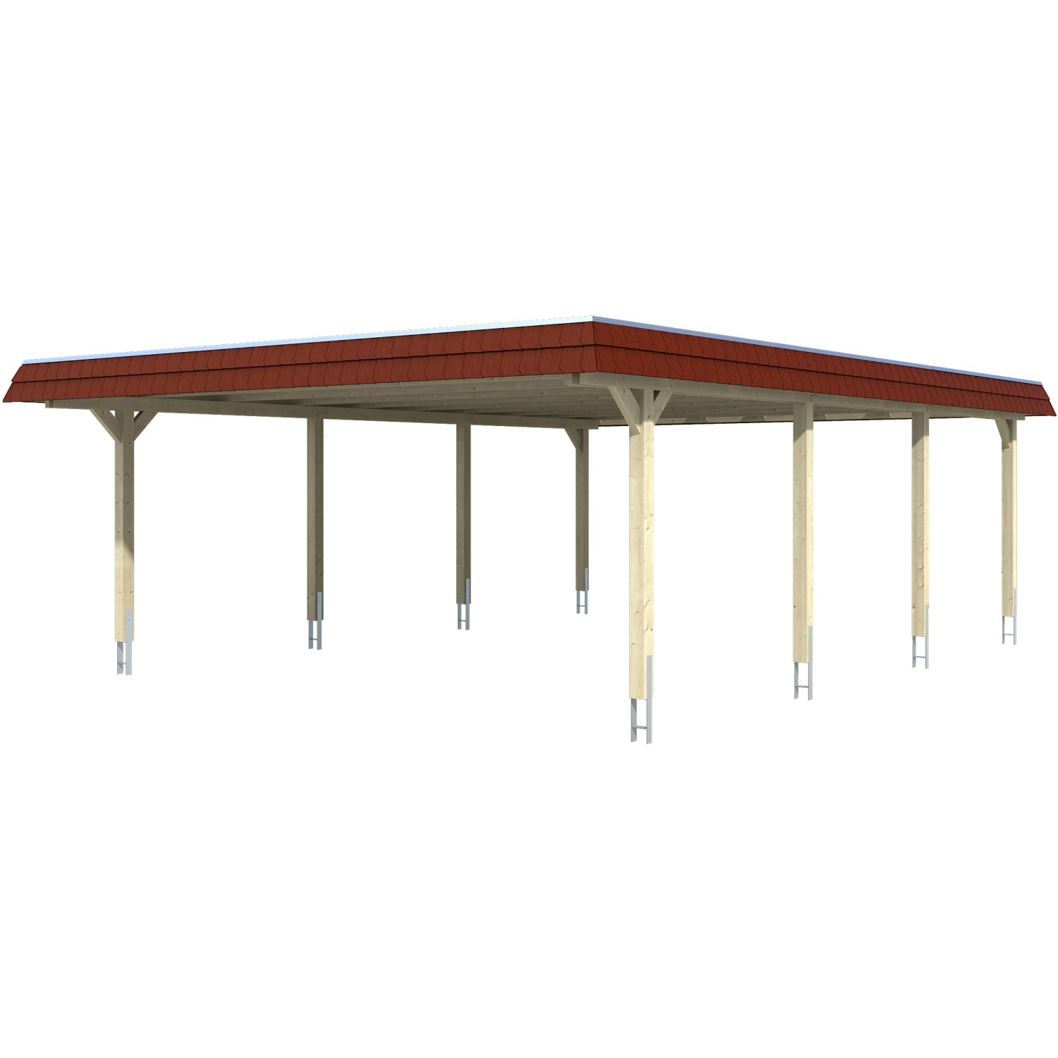 Skan Holz Doppelcarport Wendland Eiche hell 630 x 879 cm Alu-Dach Blende Rot von Skan Holz