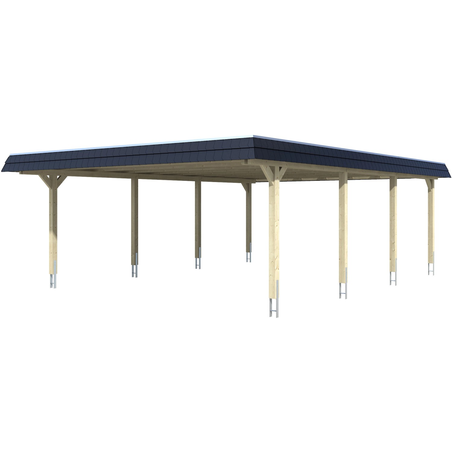 Skan Holz Doppelcarport Wendland Eiche hell 630 x 879 cm Alu-Dach Blende Schwarz von Skan Holz