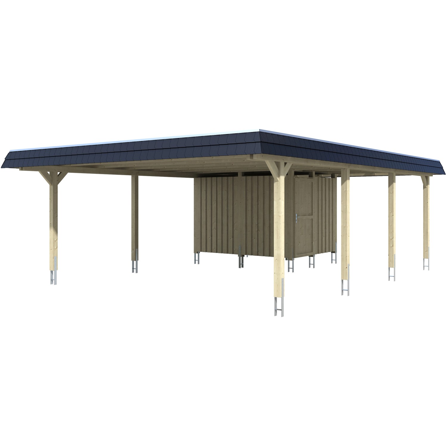 Skan Holz Doppelcarport Wendland Natur +Anbau 630x879 cm Alu-Dach Blende Schwarz von Skan Holz