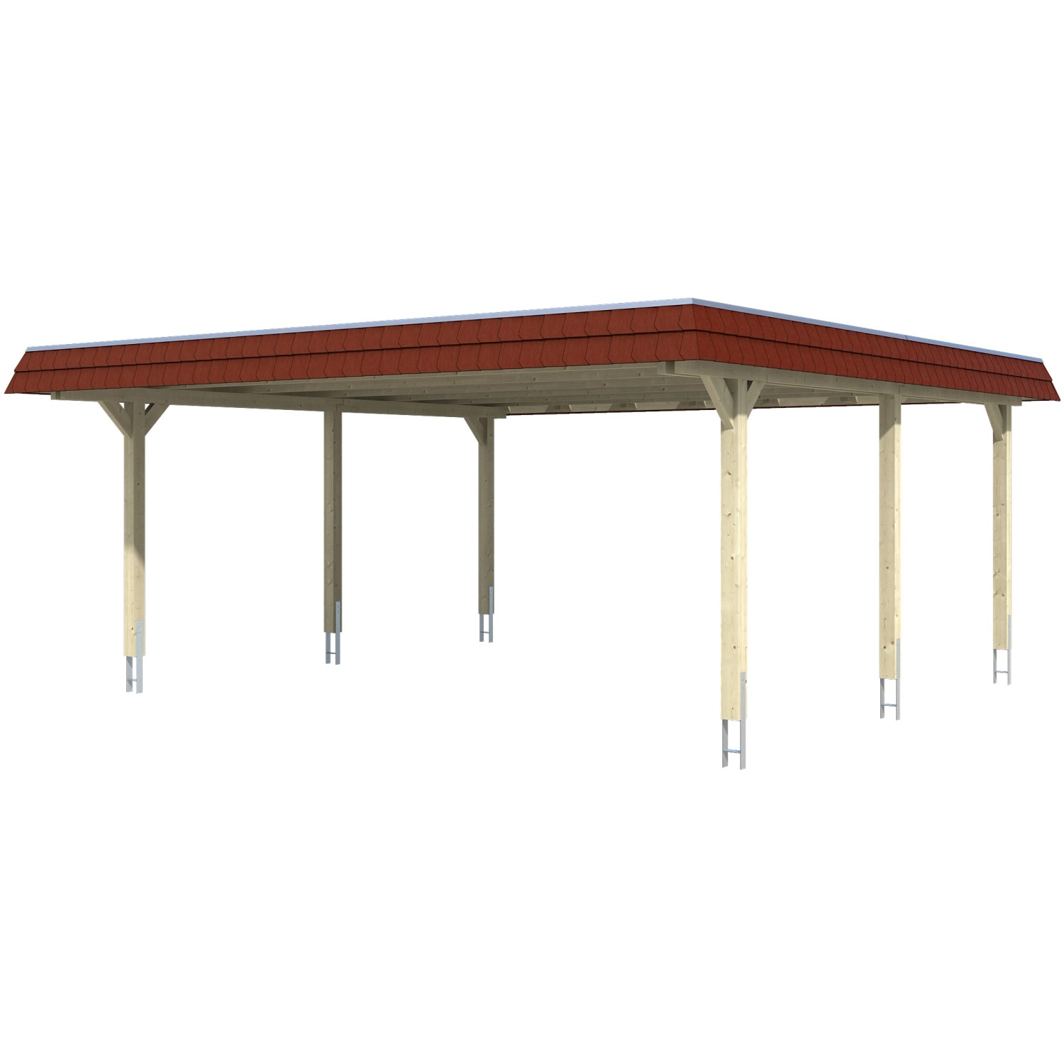 Skan Holz Doppelcarport Wendland Natur 630 x 637 cm Alu-Dach Blende Rot von Skan Holz