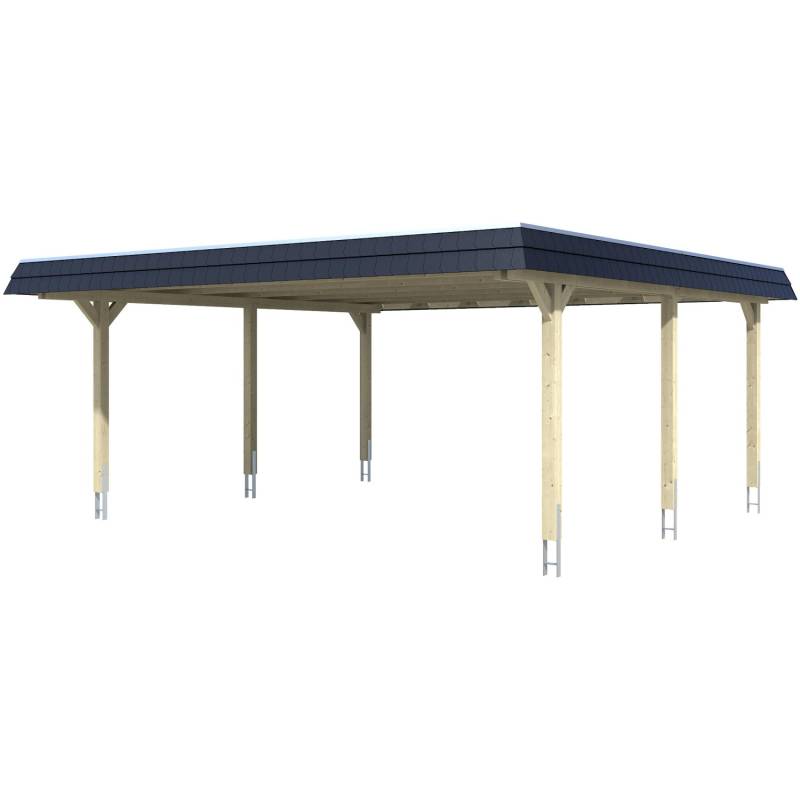 Skan Holz Doppelcarport Wendland Natur 630 x 637 cm Alu-Dach Blende Schwarz von Skan Holz