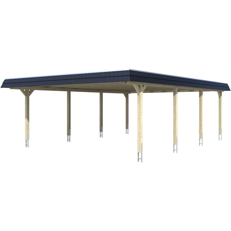 Skan Holz Doppelcarport Wendland Natur 630 x 879 cm EPDM-Dach Blende Schwarz von Skan Holz