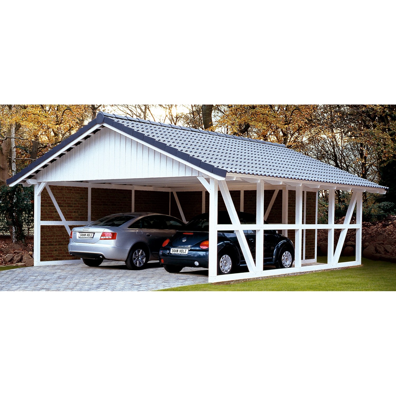 Skan Holz Fachwerk-Doppelcarport Schwarzwald 684 cm x 600 cm von Skan Holz