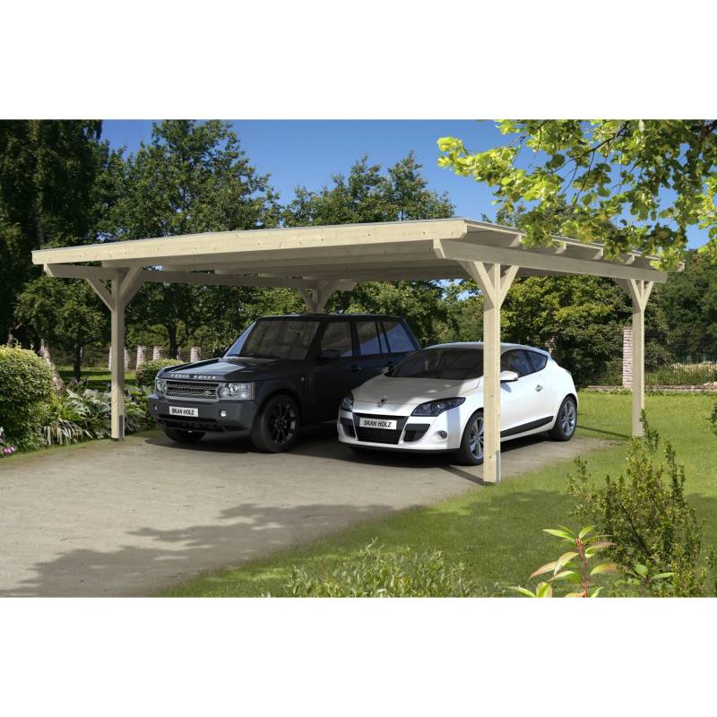 Skan Holz Flachdach-Carport Odenwald 640 cm x 648 cm gerade Kopfbänder von Skan Holz