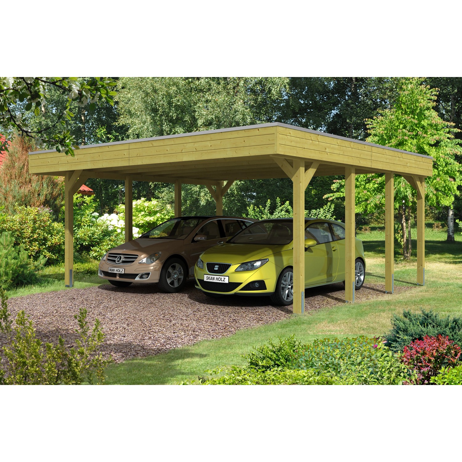 Skan Holz Flachdach-Doppelcarport Friesland 557 cm x 555 cm von Skan Holz