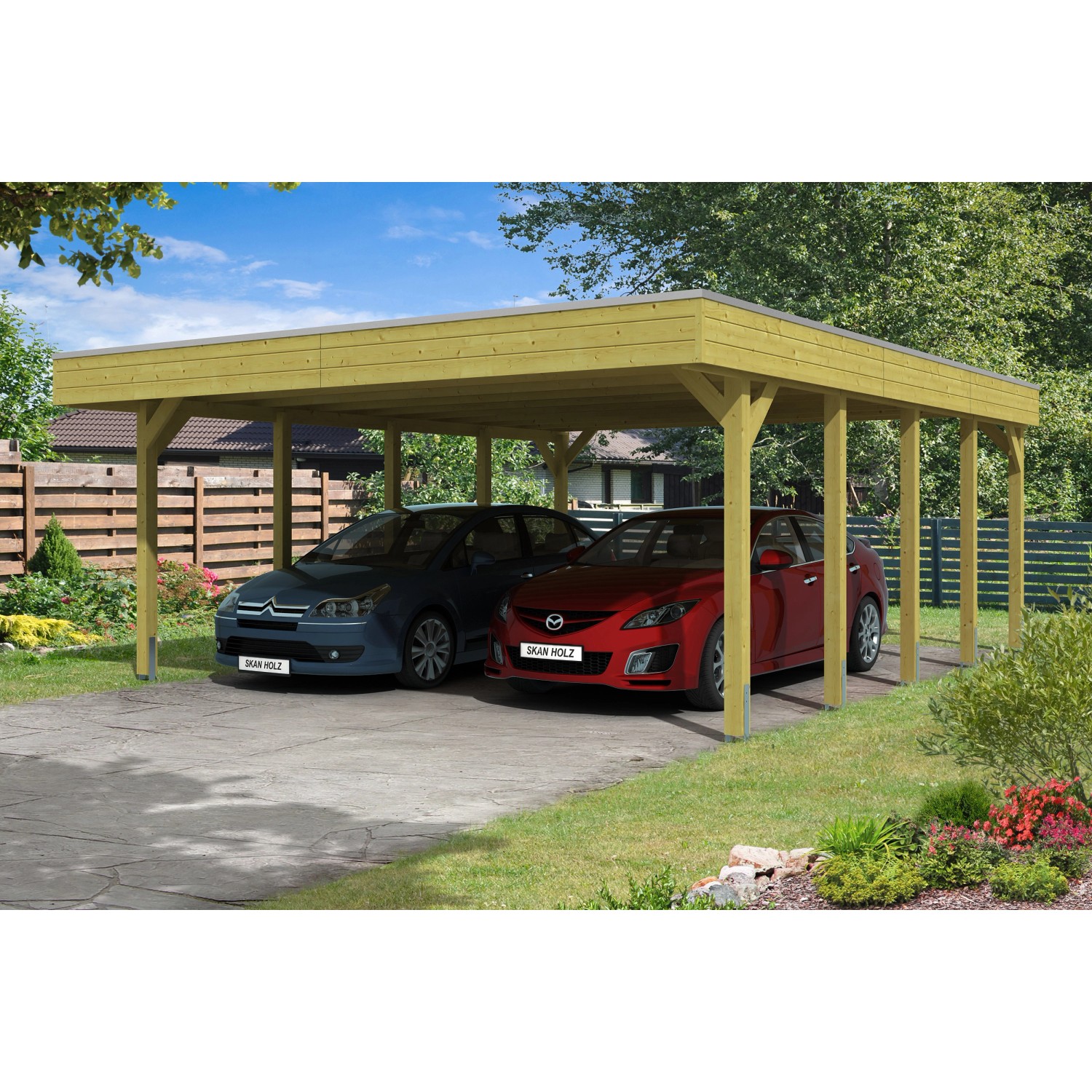 Skan Holz Flachdach-Doppelcarport Friesland 557 cm x 708 cm von Skan Holz