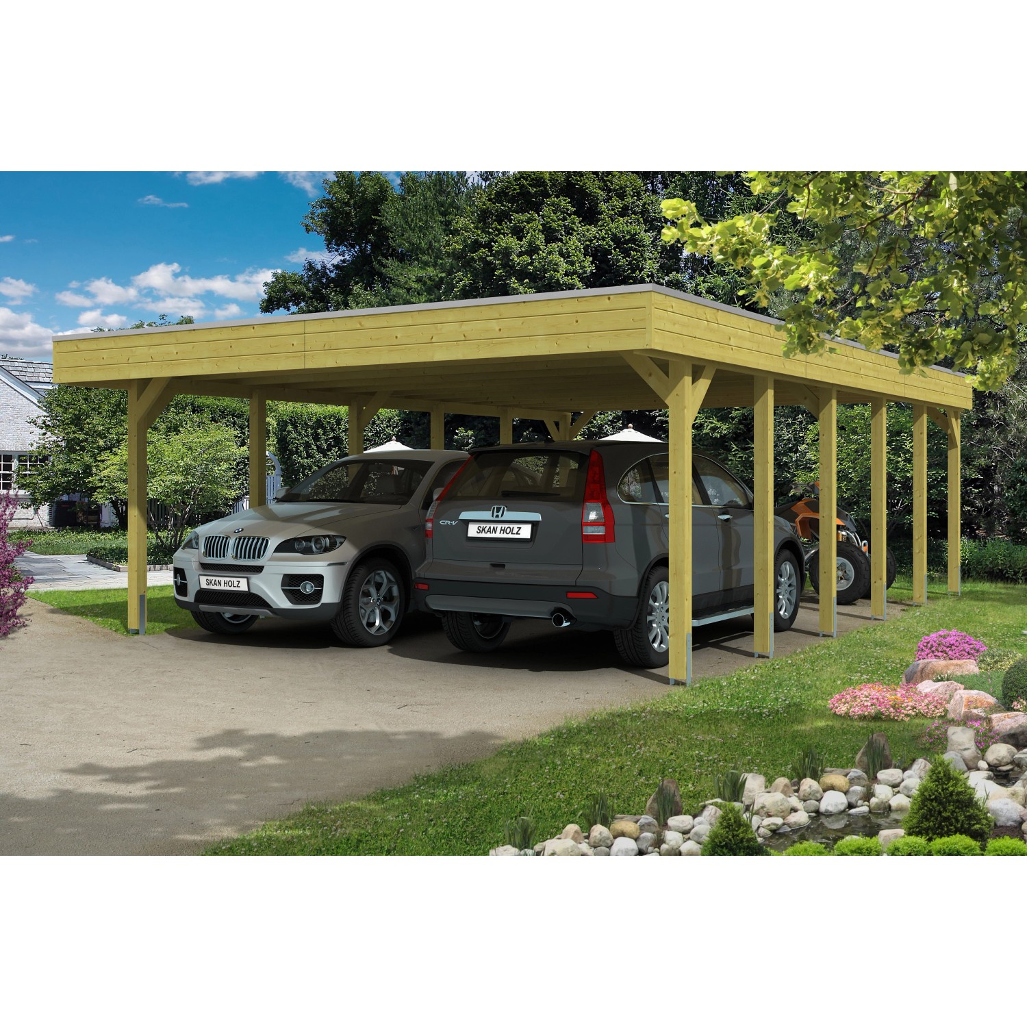 Skan Holz Flachdach-Doppelcarport Friesland 557 cm x 860 cm von Skan Holz