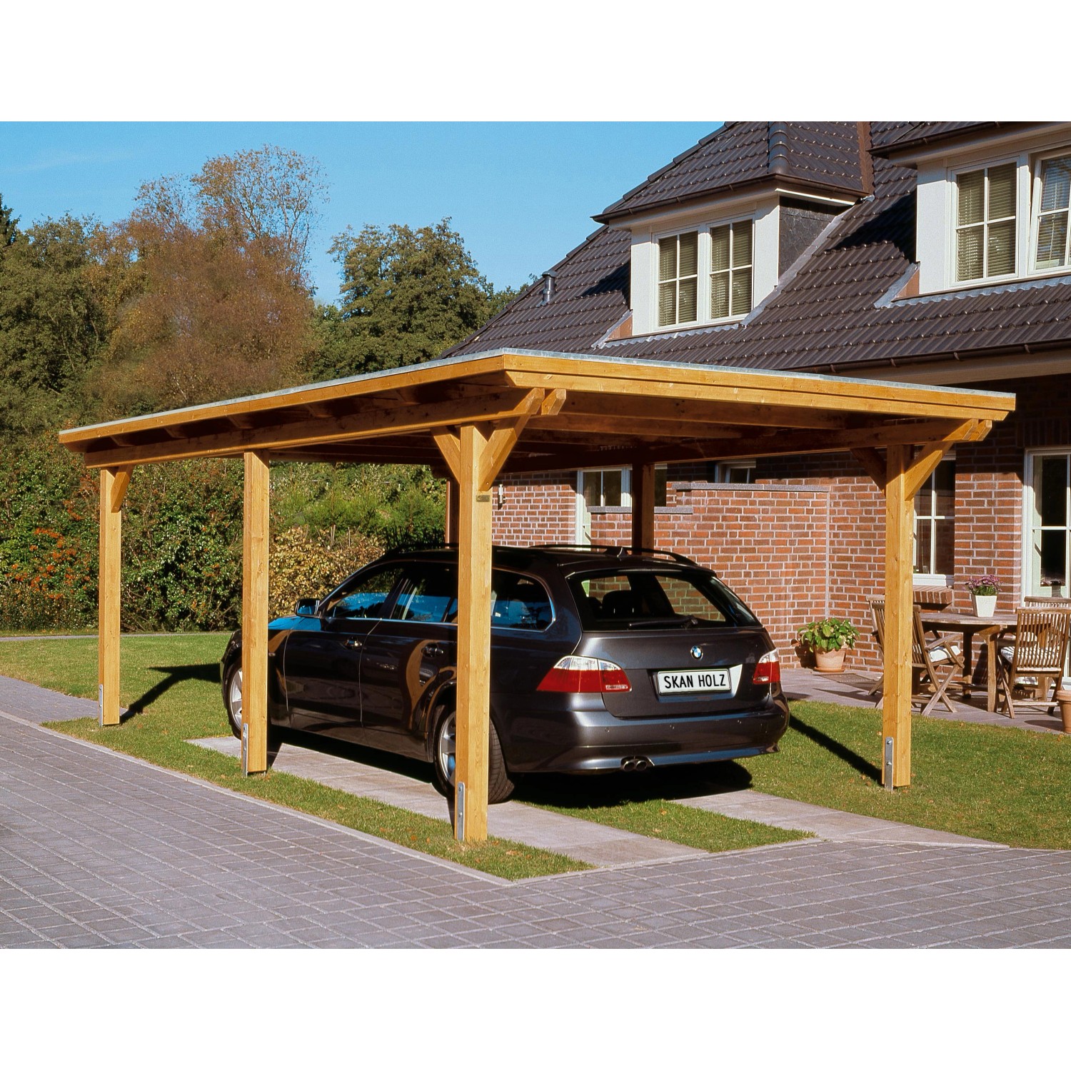 Skan Holz Flachdach-Einzelcarport Emsland 354 cm x 604 cm von Skan Holz