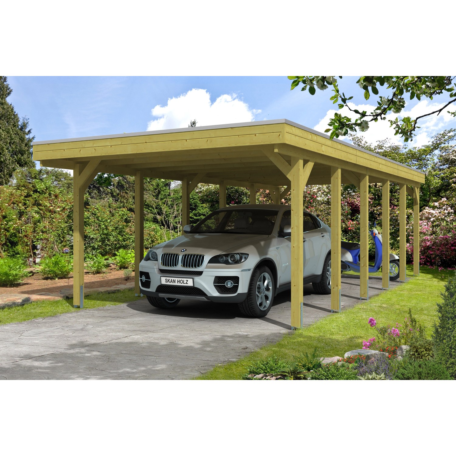 Skan Holz Flachdach-Einzelcarport Friesland 397 cm x 860 cm von Skan Holz