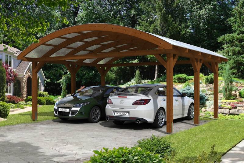 Skan Holz Franken Bogendach Doppelcarport Gr.1 635x541cm nussbaum Holzcarport von Skan Holz