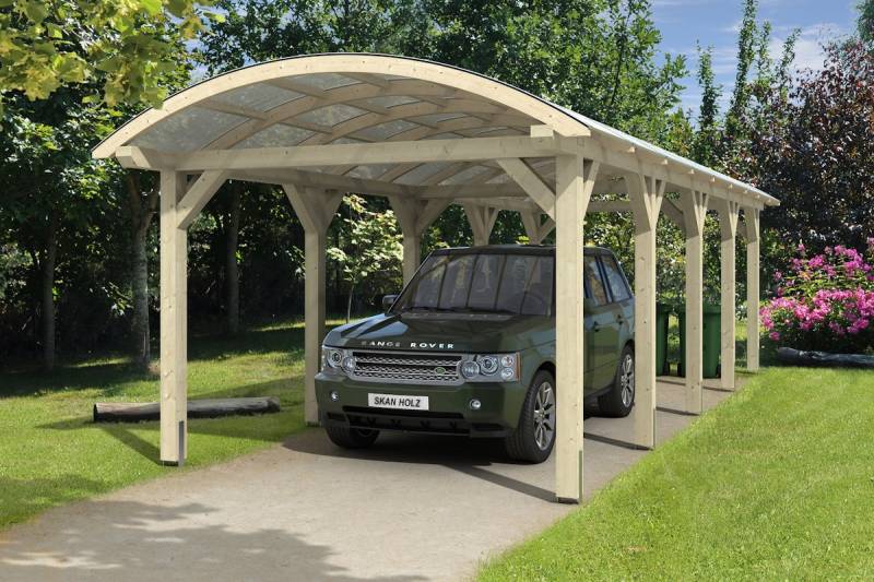 Skan Holz Franken Bogendach Einzelcarport Gr.3 376x969cm unbehandelt Holzcarport von Skan Holz