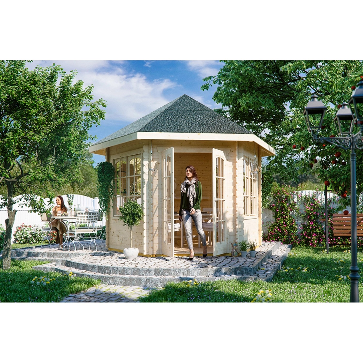 Skan Holz Holz-Gartenhaus/Gerätehaus BBH Madeira 2 Natur 350 cm x 303 cm von Skan Holz