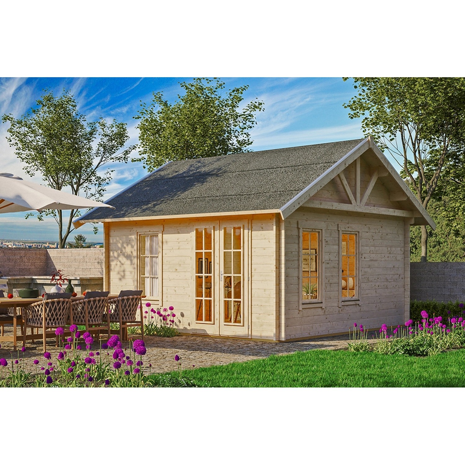 Skan Holz-Gartenhaus/Gerätehaus Toronto 1 mit Dachlattung B x T 420 cm x 420 cm von Skan Holz