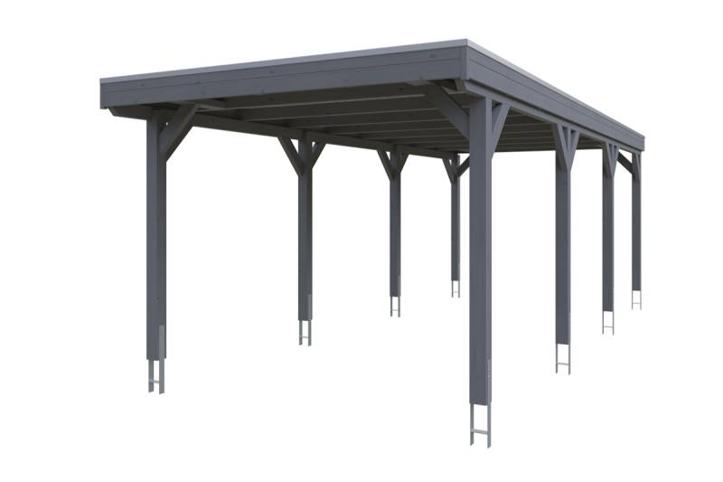 Skan Holz Grunewald - Flachdach Carport aus Leimholz Breite 321 cm Gr. 2 - 321 x 796 cm Aluminium Dachplatten mit Trapezprofil (unbehandelt) schiefergrau Holzcarport von Skan Holz