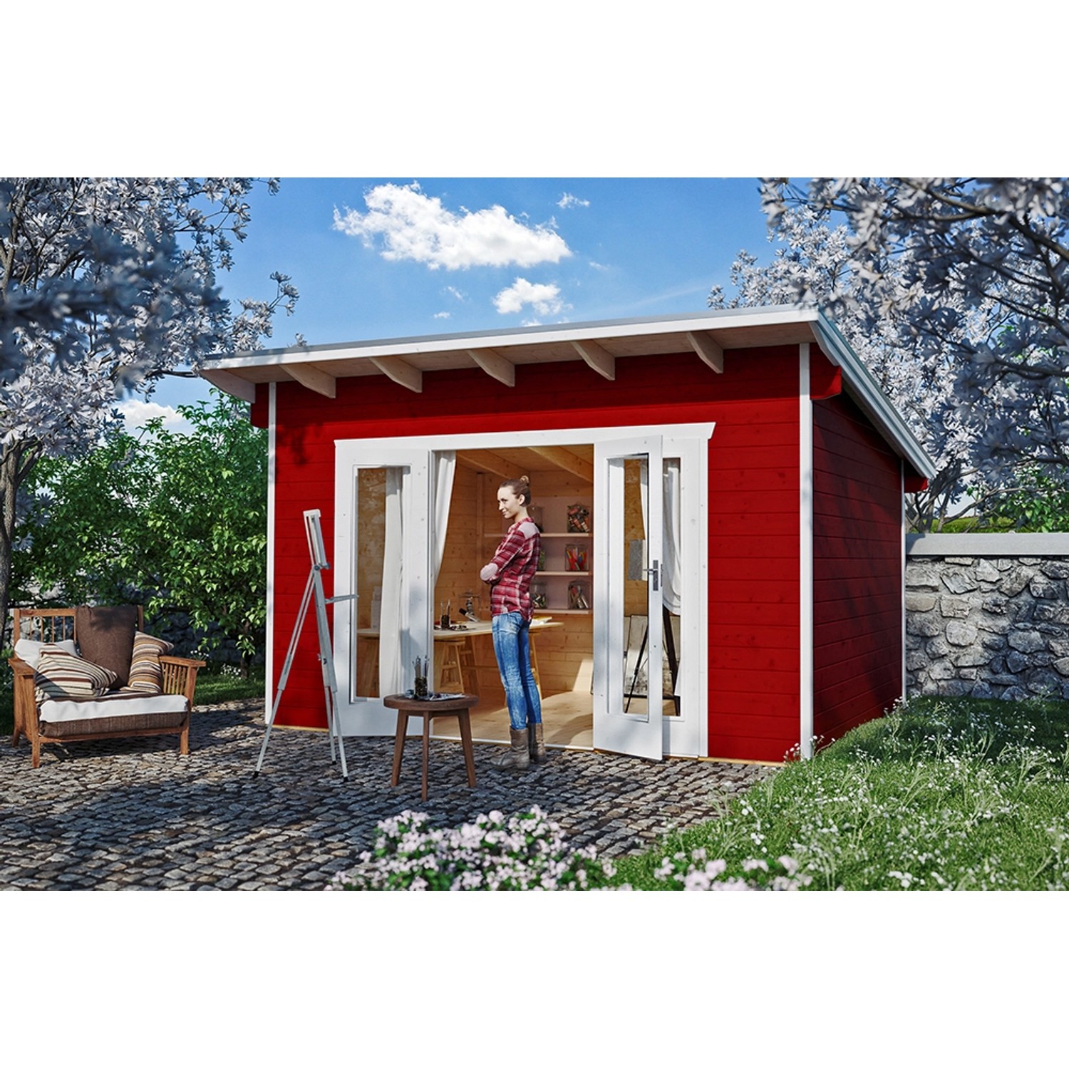 Skan Holz Holz-Gartenhaus/Gerätehaus Ostende 1 Schwedenrot 350 cm x 250 cm von Skan Holz