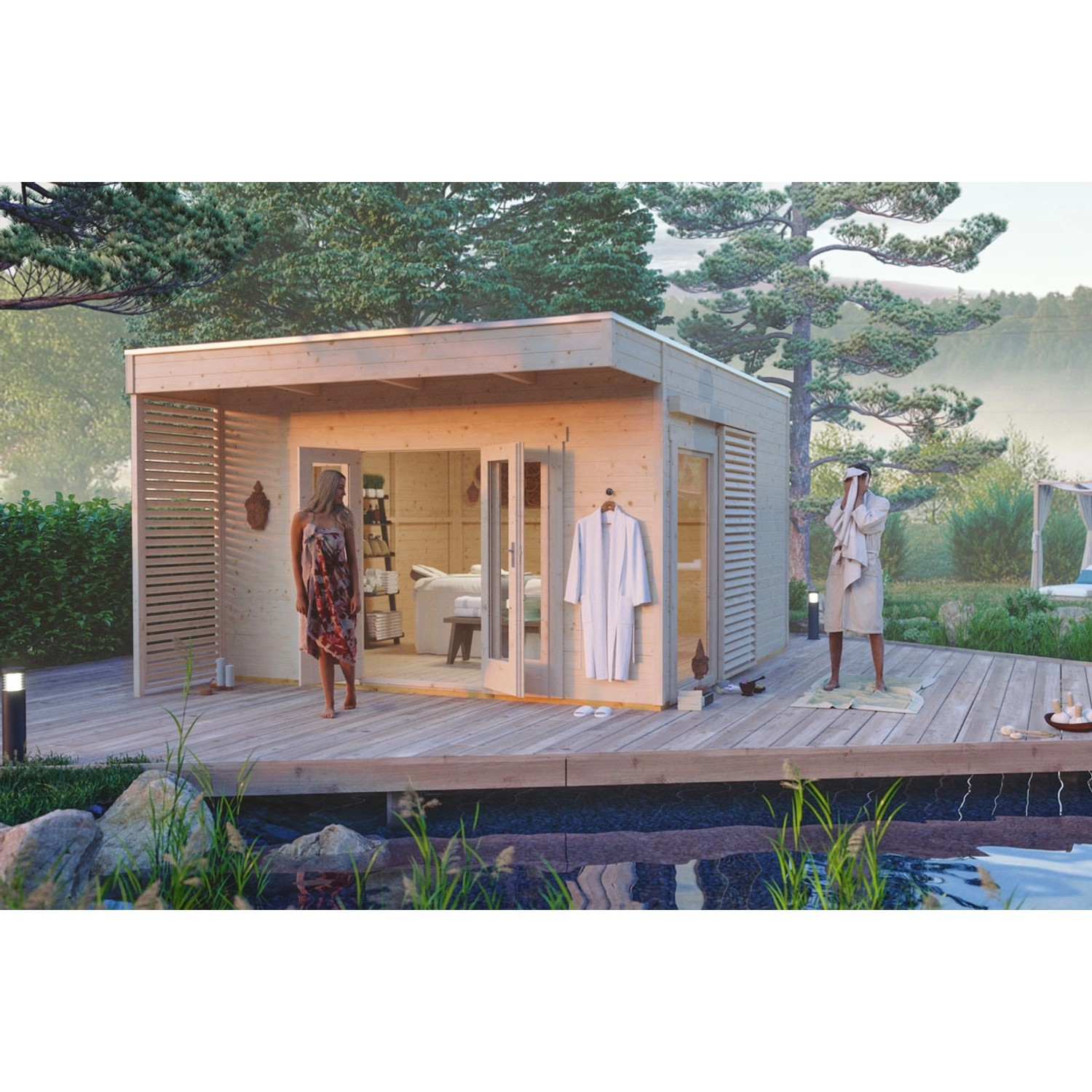 Skan Holz Holz-Gartenhaus/Gerätehaus Tokio 4 Natur 402 cm x 402 cm von Skan Holz