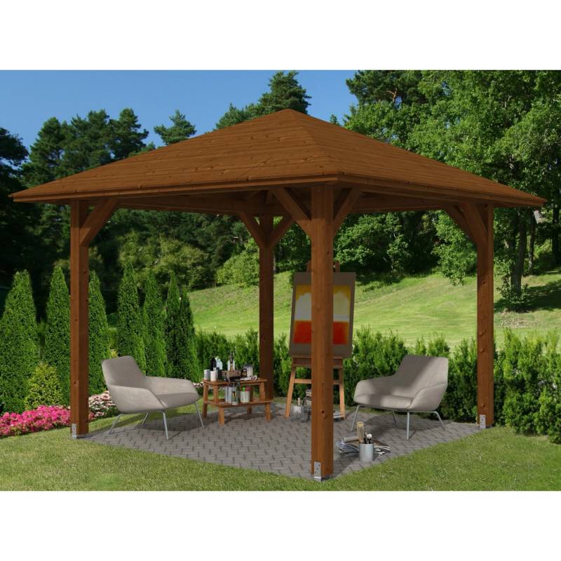 Skan Holz Holz-Pavillon Cannes 1 Nussbaum lasiert 294 cm x 294 cm von Skan Holz