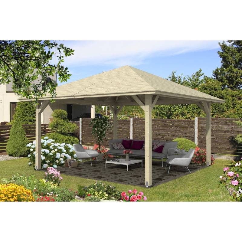 Skan Holz Holz-Pavillon Cannes 3 Natur unbehandelt 424 cm x 424 cm von Skan Holz