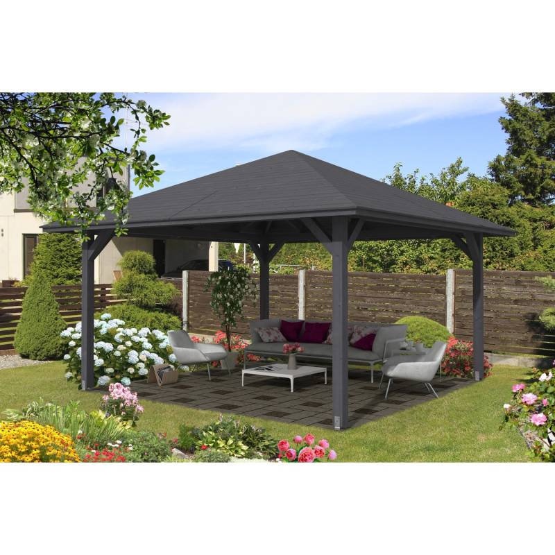 Skan Holz Holz-Pavillon Cannes 3 Schiefergrau lasiert 424 cm x 424 cm von Skan Holz