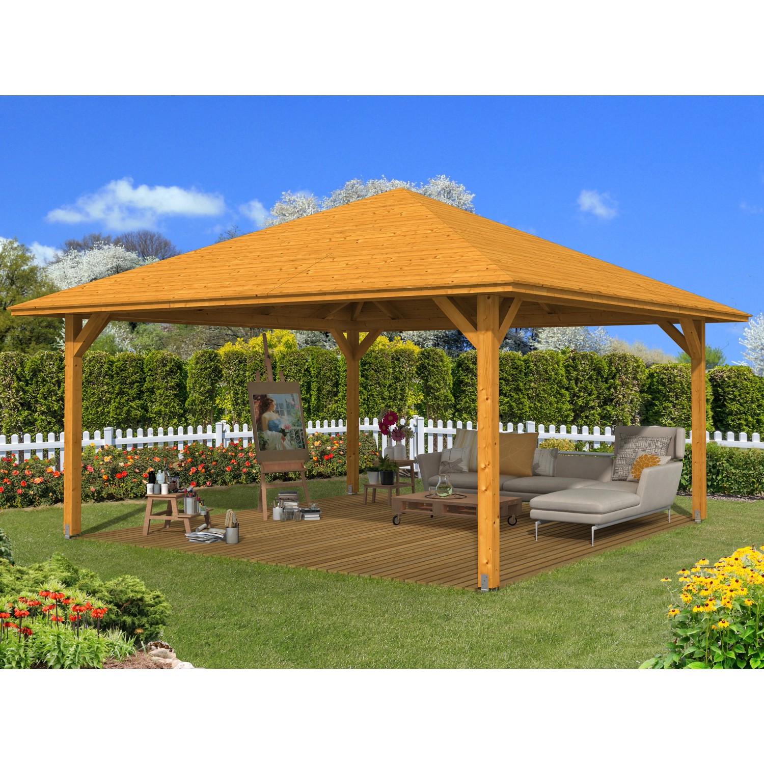 Skan Holz Holz-Pavillon Cannes 4 Eiche hell lasiert 489 cm x 489 cm von Skan Holz