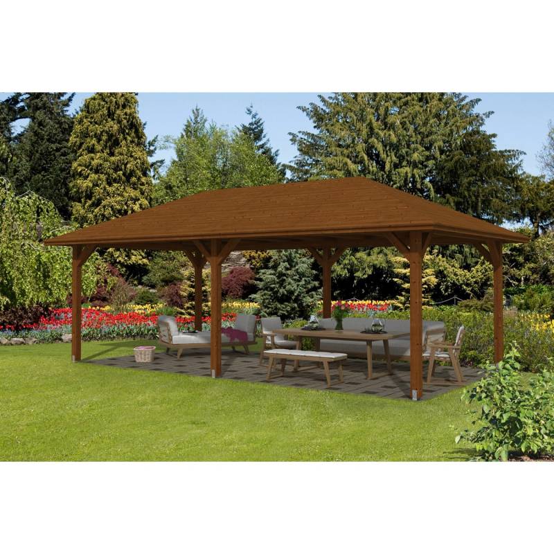 Skan Holz Holz-Pavillon Orleans 2 Nussbaum lasiert 359 cm x 706 cm von Skan Holz