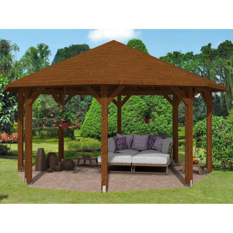 Skan Holz Pavillon Nice 3 Leimholz 557 cm x 557 cm Nussbaum von Skan Holz