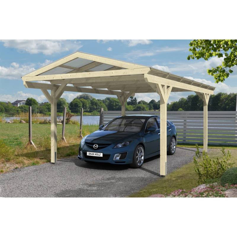 Skan Holz Satteldach-Carport Westerwald 362 cm x 648 cm gerade Kopfbänder von Skan Holz
