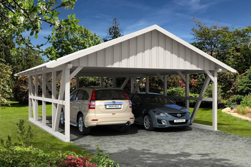 Skan Holz Schwarzwald Doppel 684x772cm Dachsch.weiss inkl.Abstellraum Holzcarport von Skan Holz