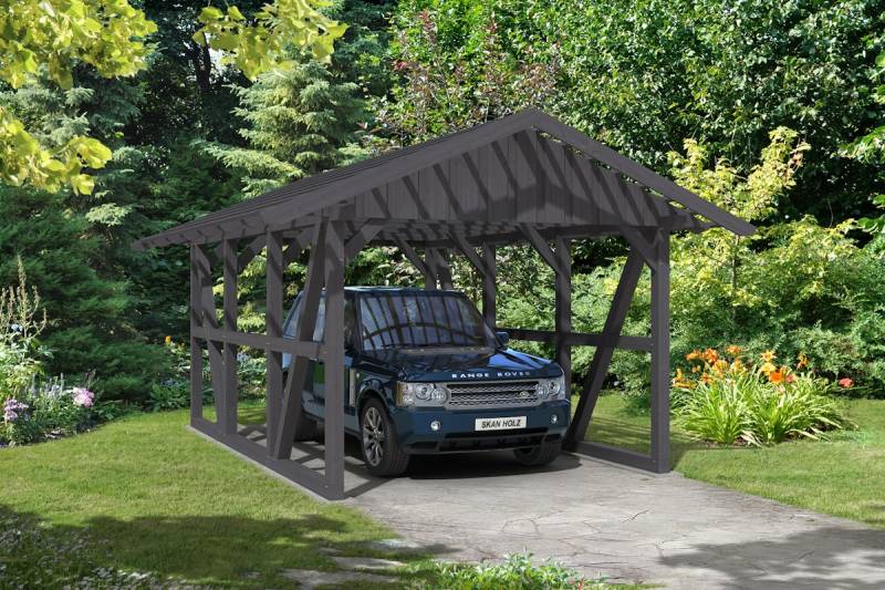 Skan Holz Schwarzwald Satteldach Einzelcarport 424 cm Holzcarport von Skan Holz