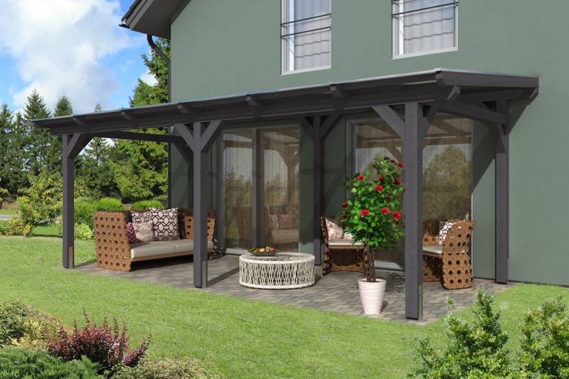 Skan Holz Siena aus Leimholz m. Mittelpfosten Breite 648 cm freistehende Terrassenüberdachung -648 x 350 cm - Gr. 3 -schiefergrau von Skan Holz