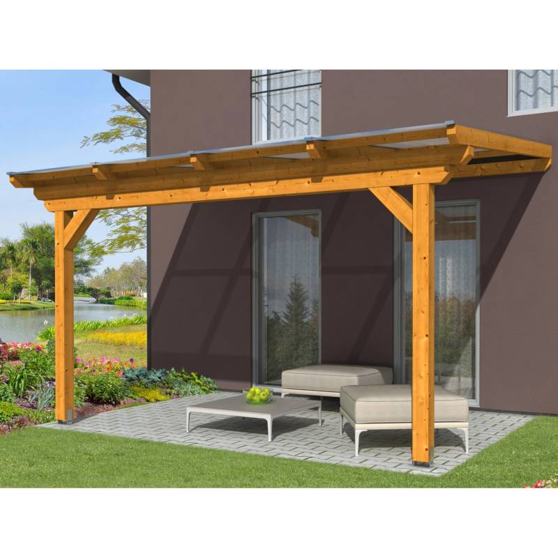 Skan Holz Terrassenüberdachung Ancona 434 x 400 cm Leimholz Eiche hell von Skan Holz