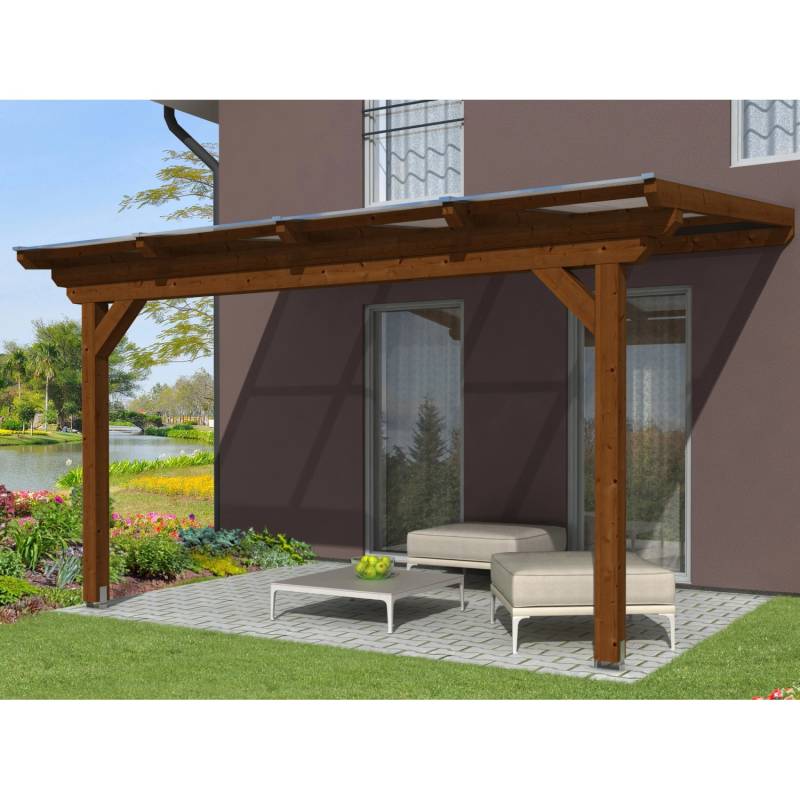 Skan Holz Terrassenüberdachung Ancona 434 x 400 cm Leimholz Nussbaum von Skan Holz