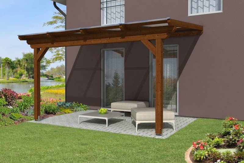 Skan Holz Terrassenüberdachung Ancona 434x350 cm nussbaum aus Leimholz von Skan Holz