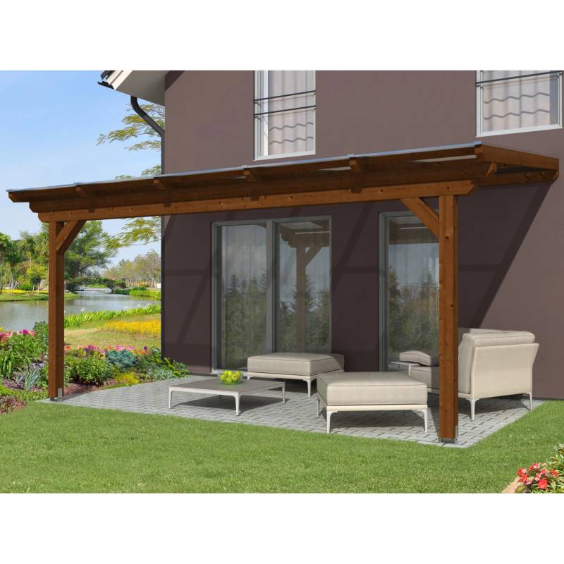 Skan Holz Terrassenüberdachung Ancona 541 x 350 cm Leimholz Nussbaum von Skan Holz