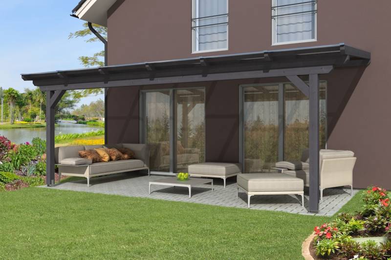 Skan Holz Terrassenüberdachung Ancona aus Leimholz o. Mittelpfosten Breite 648 cm-648 x 250 cm - Gr. 1-schiefergrau von Skan Holz