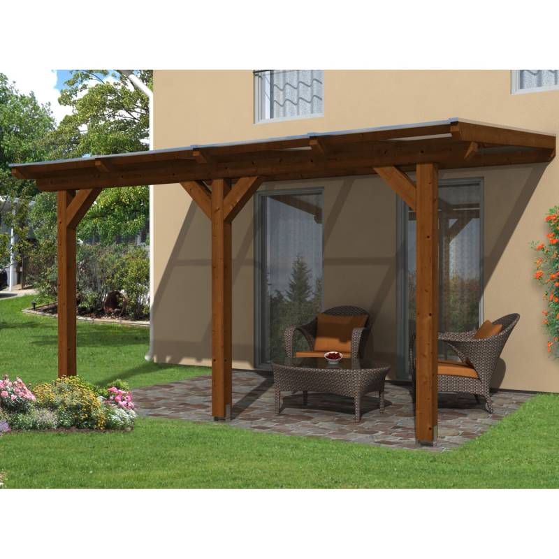 Skan Holz Terrassenüberdachung Andria 434 x 250 cm Leimholz Nussbaum von Skan Holz