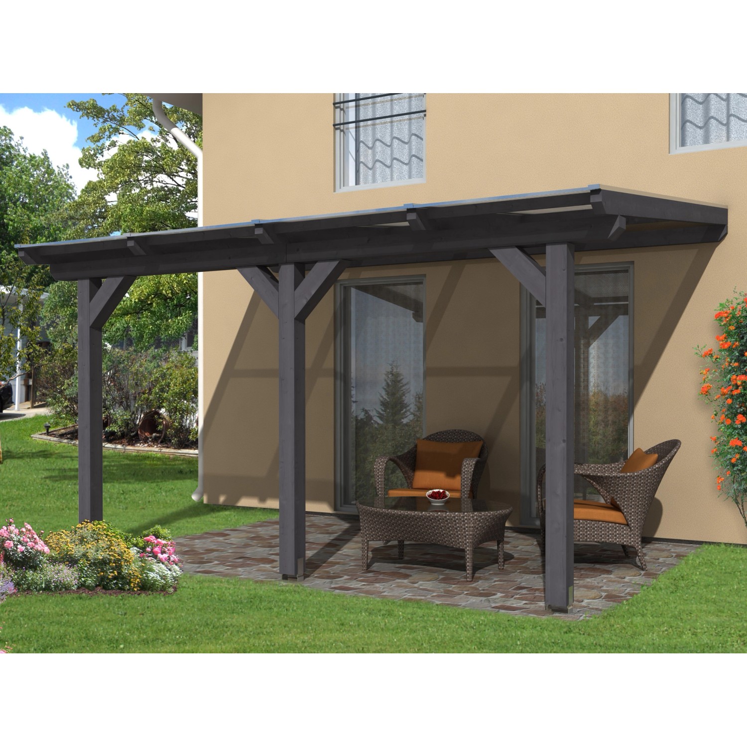 Skan Holz Terrassenüberdachung Andria 434 x 350 cm Leimholz Schiefergrau Skan Holz Terrassenüberdachung Andria 434 x 350 cm Leimholz Schiefergrau von Skan Holz