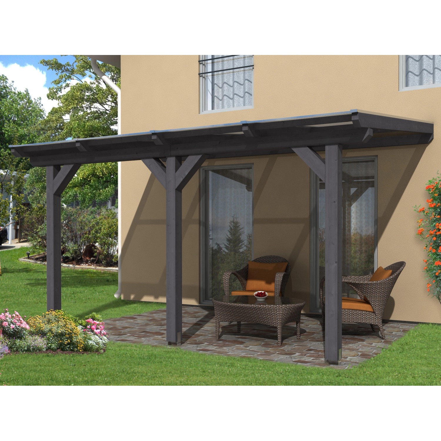 Skan Holz Terrassenüberdachung Andria 434 x 400 cm Leimholz Schiefergrau Skan Holz Terrassenüberdachung Andria 434 x 400 cm Leimholz Schiefergrau von Skan Holz