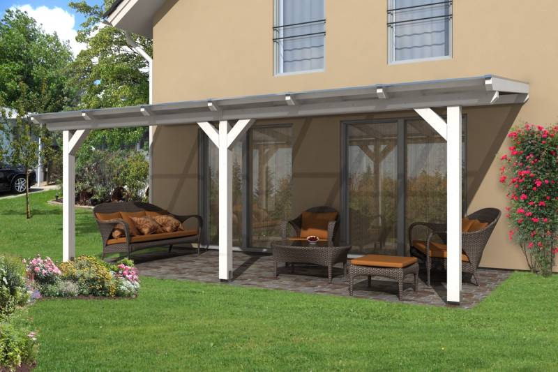 Skan Holz Terrassenüberdachung Andria 648x400cm weiß aus Leimholz von Skan Holz