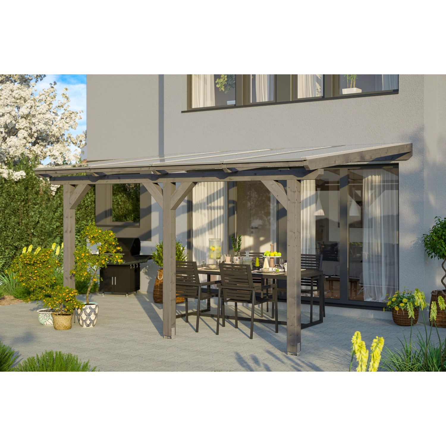 Skan Holz Terrassenüberdachung Bormio 434 cm x 400 cm Leimholz Schiefergrau Skan Holz Terrassenüberdachung Bormio 434 cm x 400 cm Leimholz Schiefergrau von Skan Holz