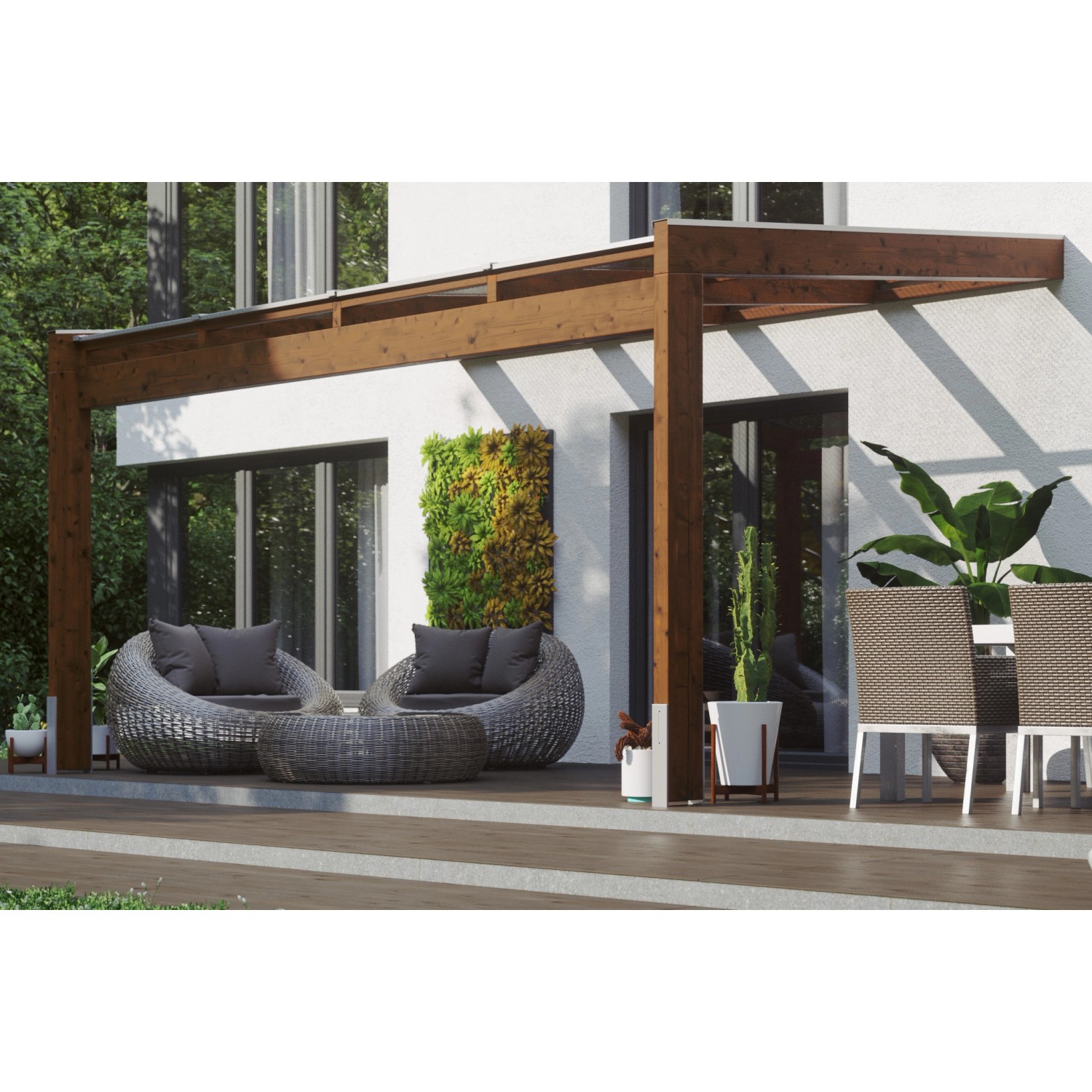 Skan Holz Terrassenüberdachung Novara 450 cm x 359 cm Nussbaum von Skan Holz