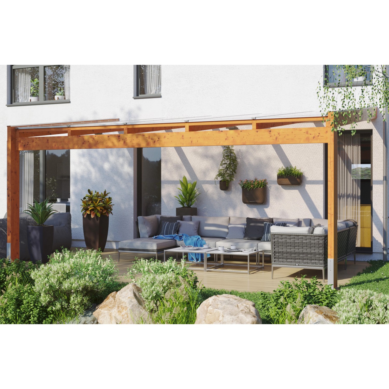 Skan Holz Terrassenüberdachung Novara 557 cm x 309 cm Eiche hell von Skan Holz