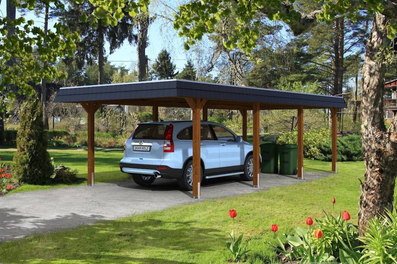 Skan Holz Walmdach Carport 409cm schwarze Blende Gr 2 nussbaum Holzcarport von Skan Holz