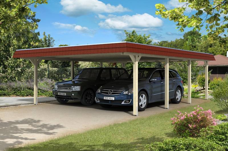 Skan Holz Walmdach Carport 630cm farblich unbehandelt Holzcarport von Skan Holz