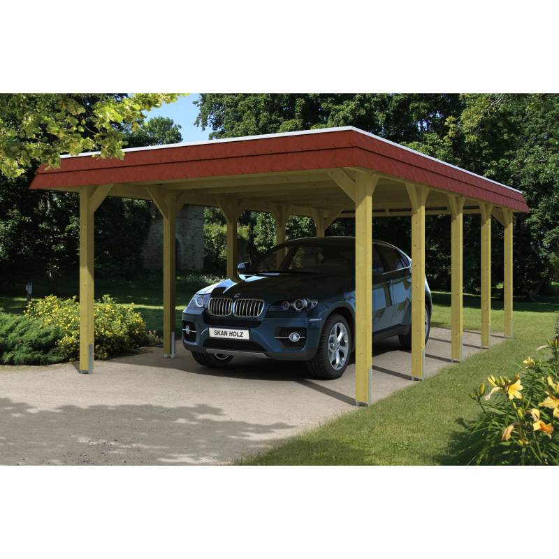Skan Holz Walmdach-Carport Spreewald 396 cm x 741 cm Blende in Rot von Skan Holz