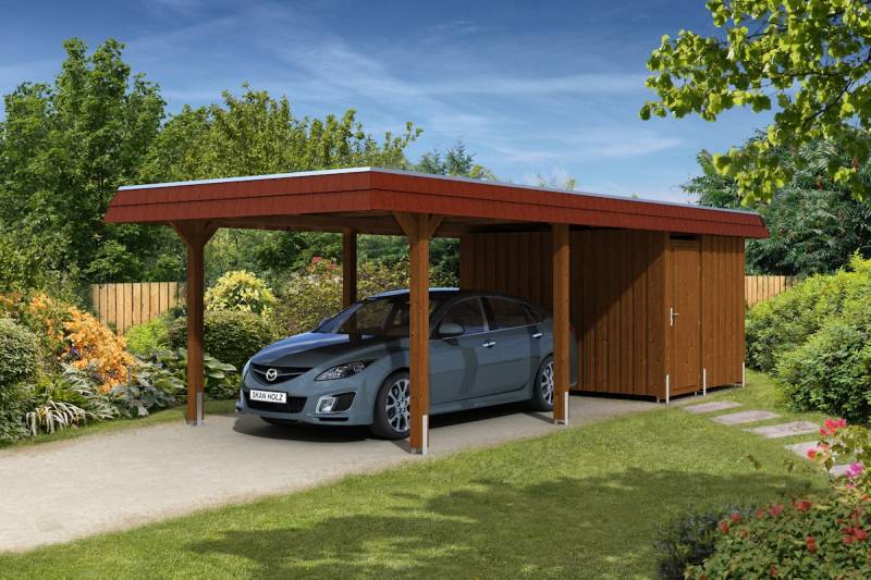 Skan Holz Walmdach Carport aus Leimholz Breite 362 cm-nussbaum Holzcarport von Skan Holz