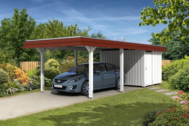 Skan Holz Walmdach Carport aus Leimholz Breite 362 cm-weiß Holzcarport von Skan Holz